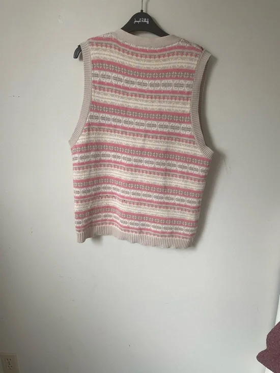 Pink Patterned Knit Button-Up Sweater Vest - Picture 3 of 4